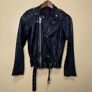 Pele Che Coco Reworked Leather Biker Jacket, Black, Size XS